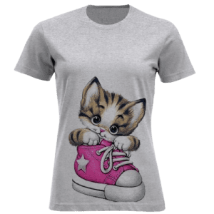 تی شرت آستین کوتاه زنانه مدل کتونی گربه F1486