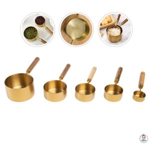 پیمانه طلایی استیل دسته چوبی 5عددی خارجی