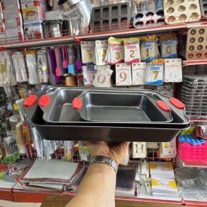 سینی فر مستطیل دسته سیلیکونی تفلون سه سایز