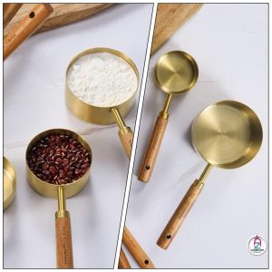 پیمانه طلایی استیل دسته چوبی 5عددی خارجی